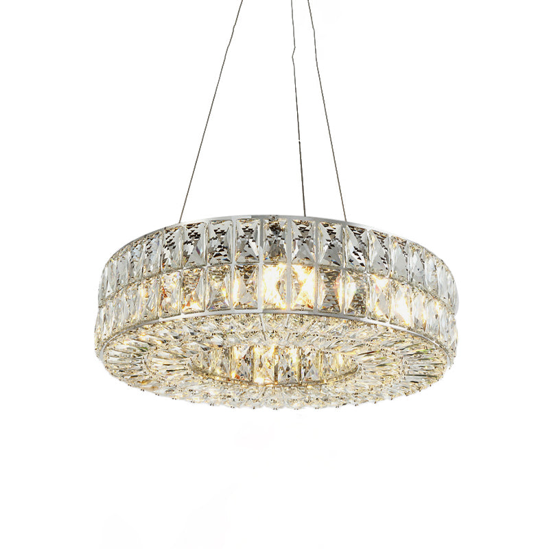 Circle Beveled Crystal Prisms Chandelier Minimalist 8-Bulb Dining Room Pendant Light in Chrome Clearhalo 'Ceiling Lights' 'Chandeliers' 'Modern Chandeliers' 'Modern' Lighting' 965879