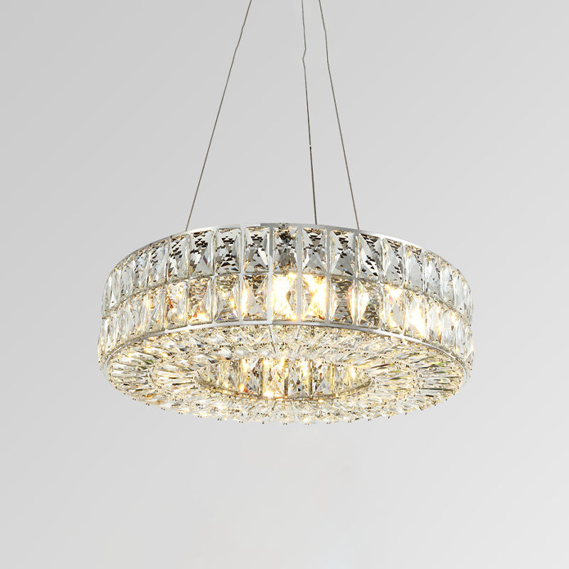 Circle Beveled Crystal Prisms Chandelier Minimalist 8-Bulb Dining Room Pendant Light in Chrome Clearhalo 'Ceiling Lights' 'Chandeliers' 'Modern Chandeliers' 'Modern' Lighting' 965880