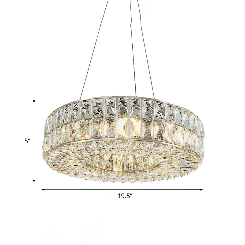 Circle Beveled Crystal Prisms Chandelier Minimalist 8-Bulb Dining Room Pendant Light in Chrome Clearhalo 'Ceiling Lights' 'Chandeliers' 'Modern Chandeliers' 'Modern' Lighting' 965881