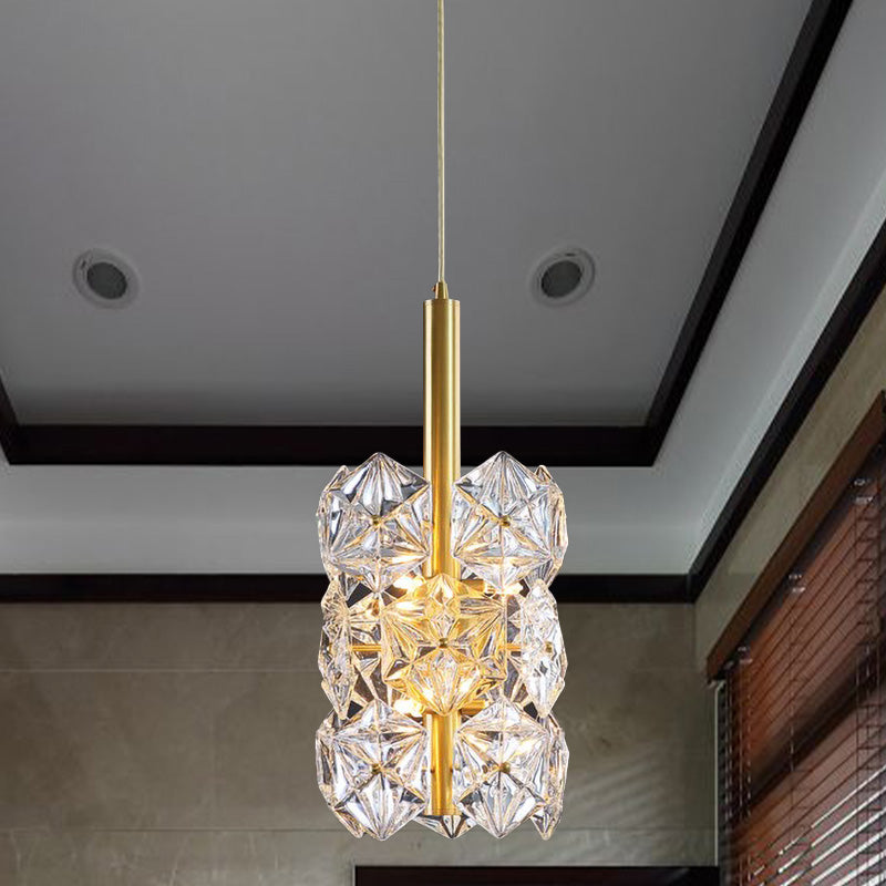 Hexagonal K9 Crystal Cylinder Drop Lamp Simplicity 6-Bulb Bedroom Hanging Pendant Light in Gold Clearhalo 'Ceiling Lights' 'Modern Pendants' 'Modern' 'Pendant Lights' 'Pendants' Lighting' 965899