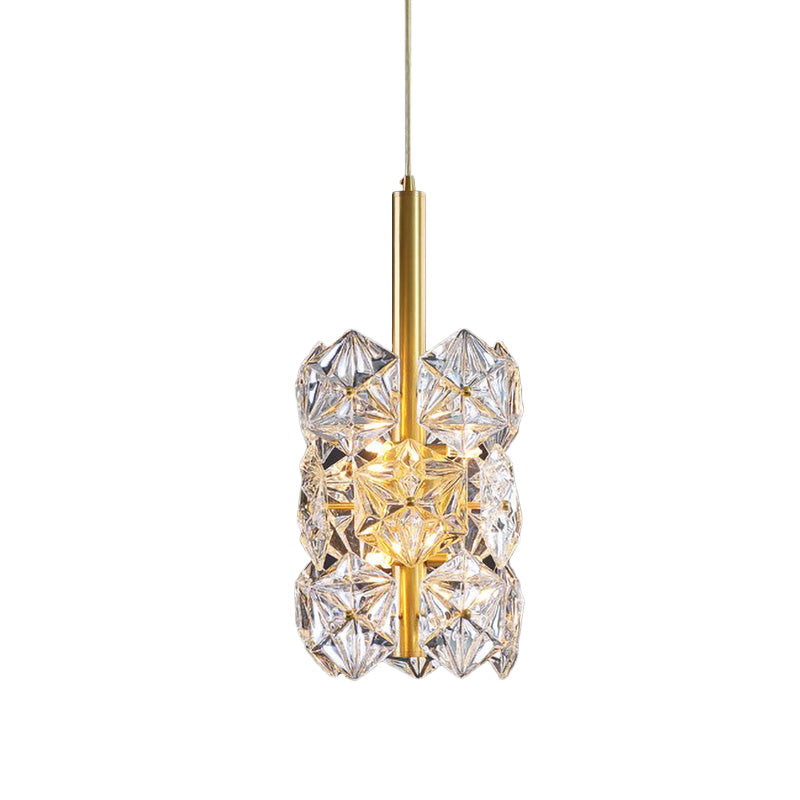 Hexagonal K9 Crystal Cylinder Drop Lamp Simplicity 6-Bulb Bedroom Hanging Pendant Light in Gold Clearhalo 'Ceiling Lights' 'Modern Pendants' 'Modern' 'Pendant Lights' 'Pendants' Lighting' 965900