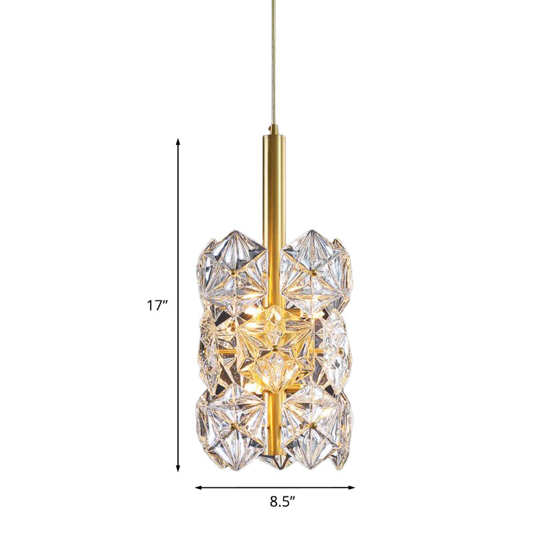 Hexagonal K9 Crystal Cylinder Drop Lamp Simplicity 6-Bulb Bedroom Hanging Pendant Light in Gold Clearhalo 'Ceiling Lights' 'Modern Pendants' 'Modern' 'Pendant Lights' 'Pendants' Lighting' 965901