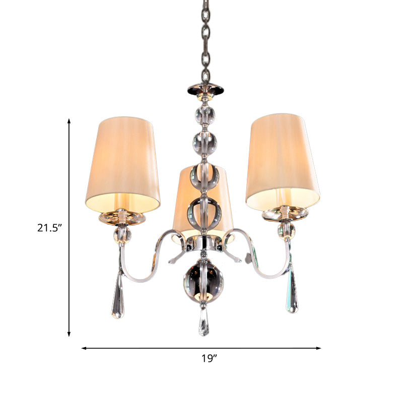 Conic Fabric Hanging Chandelier Modernist 3 Heads Restaurant Down Lighting with Gourd Crystal Decor in Chrome Clearhalo 'Ceiling Lights' 'Chandeliers' Lighting' options 965911