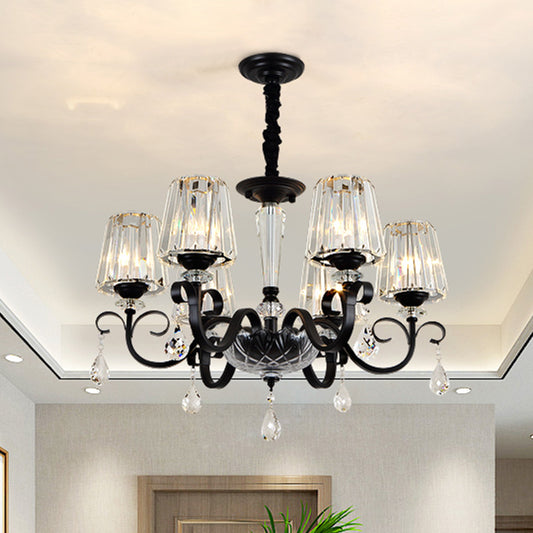 Cone Shade Hotel Ceiling Chandelier Retro Prismatic Crystal 3/6-Light Black Drop Pendant with Scroll Element Clearhalo 'Ceiling Lights' 'Chandeliers' Lighting' options 965912