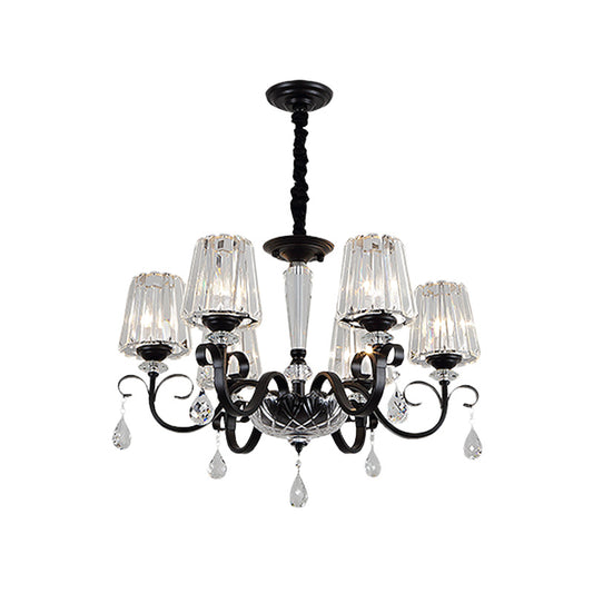 Cone Shade Hotel Ceiling Chandelier Retro Prismatic Crystal 3/6-Light Black Drop Pendant with Scroll Element Clearhalo 'Ceiling Lights' 'Chandeliers' Lighting' options 965914