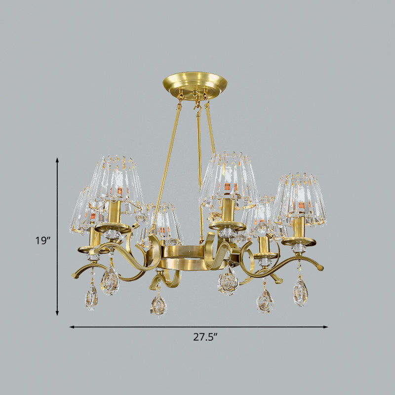 Gold Finish Wheel Chandelier Postmodern Metal 6-Head Living Room Hanging Lamp with Cone Crystal Shade Clearhalo 'Ceiling Lights' 'Chandeliers' Lighting' options 965926