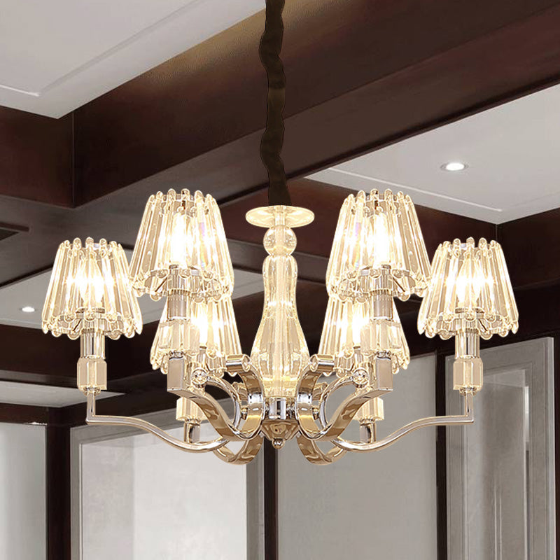 Chrome 6-Light Down Lighting Pendant Modern Crystal Tapered Shade Chandelier for Living Room Clearhalo 'Ceiling Lights' 'Chandeliers' Lighting' options 965932