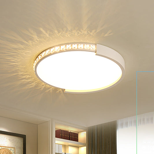 Inlaid Crystal Round Thin Flush Light Minimalism Bedroom LED Flush Mount Ceiling Light Fixture in White White Clearhalo 'Ceiling Lights' 'Close To Ceiling Lights' 'Close to ceiling' 'Flush mount' Lighting' 965937