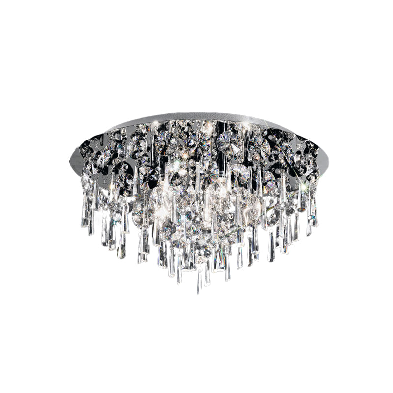 4 Heads Flush Ceiling Light Contemporary Round Crystal Fringe Flush Mount Lighting in Chrome Clearhalo 'Ceiling Lights' 'Close To Ceiling Lights' 'Close to ceiling' 'Flush mount' Lighting' 965964