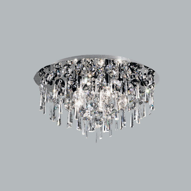 4 Heads Flush Ceiling Light Contemporary Round Crystal Fringe Flush Mount Lighting in Chrome Clearhalo 'Ceiling Lights' 'Close To Ceiling Lights' 'Close to ceiling' 'Flush mount' Lighting' 965965