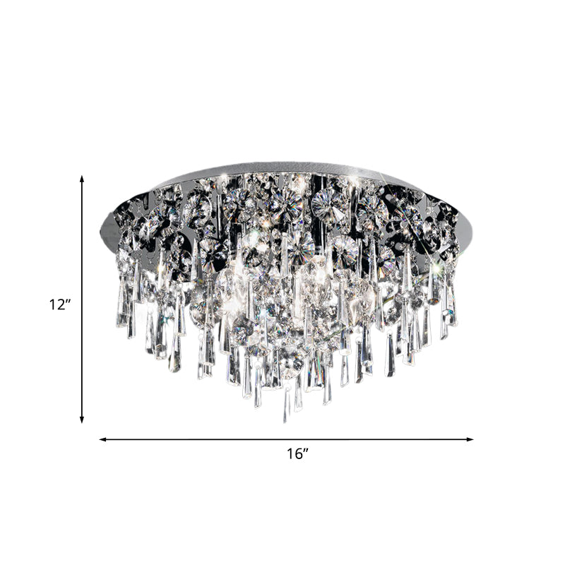 4 Heads Flush Ceiling Light Contemporary Round Crystal Fringe Flush Mount Lighting in Chrome Clearhalo 'Ceiling Lights' 'Close To Ceiling Lights' 'Close to ceiling' 'Flush mount' Lighting' 965966