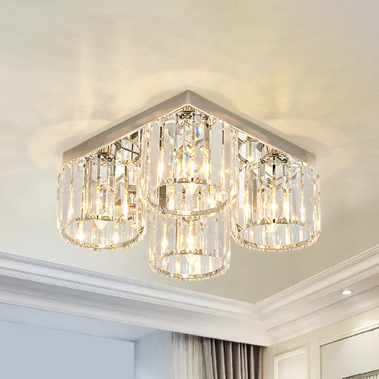 4/6 Bulbs Cup Shaped Flush Light Fixture Modernism Chrome Prismatic Crystal Close to Ceiling Lamp Clearhalo 'Ceiling Lights' 'Close To Ceiling Lights' 'Close to ceiling' 'Flush mount' Lighting' 965968