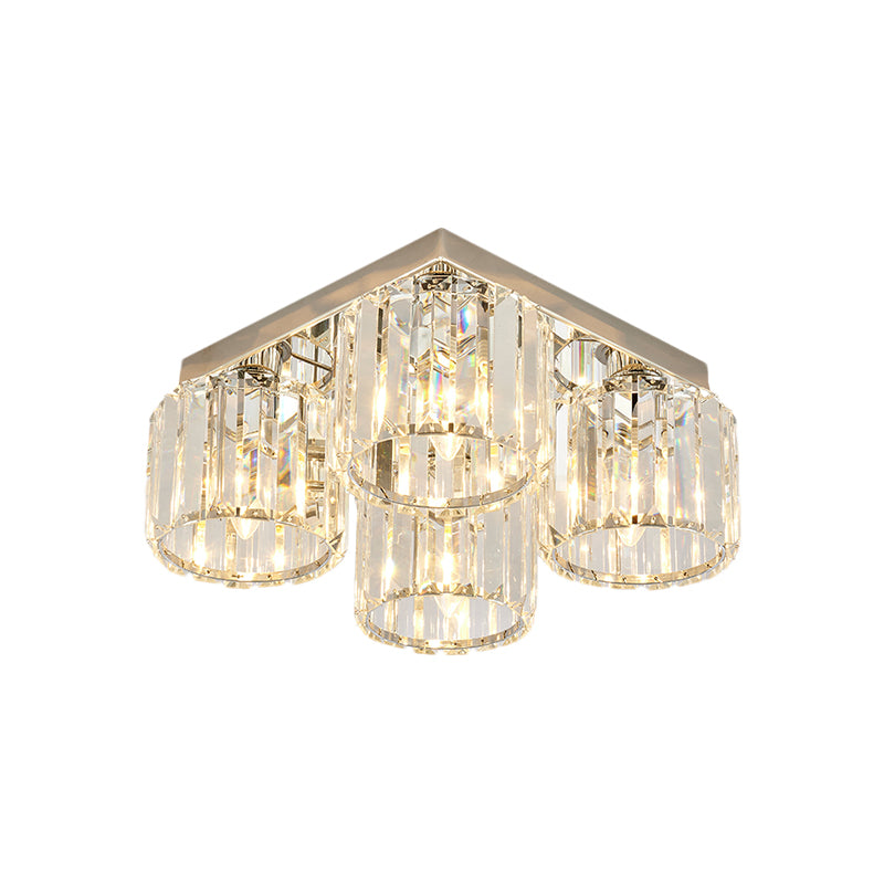 4/6 Bulbs Cup Shaped Flush Light Fixture Modernism Chrome Prismatic Crystal Close to Ceiling Lamp Clearhalo 'Ceiling Lights' 'Close To Ceiling Lights' 'Close to ceiling' 'Flush mount' Lighting' 965970