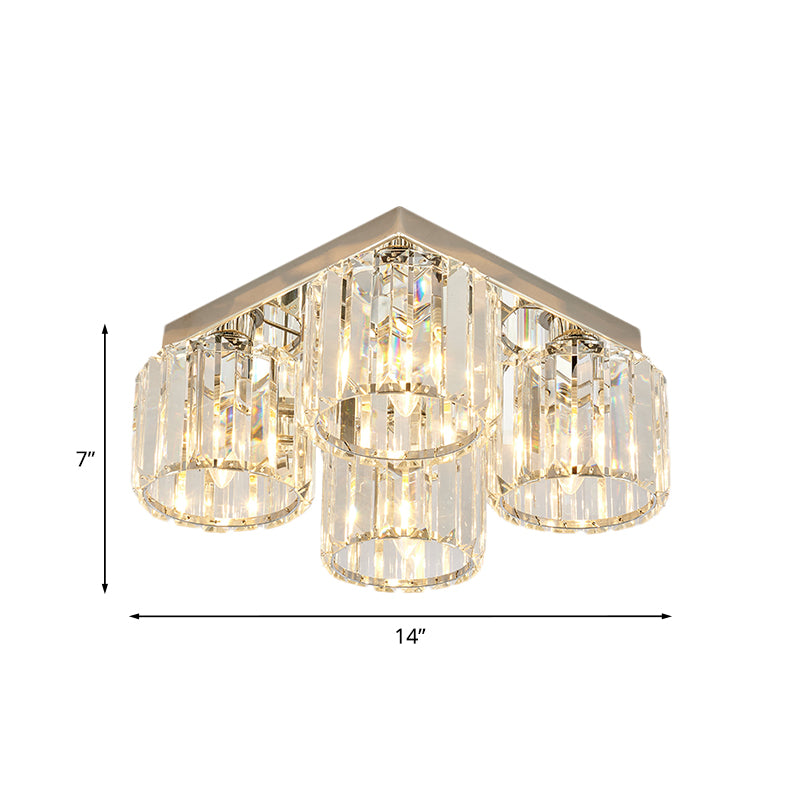 4/6 Bulbs Cup Shaped Flush Light Fixture Modernism Chrome Prismatic Crystal Close to Ceiling Lamp Clearhalo 'Ceiling Lights' 'Close To Ceiling Lights' 'Close to ceiling' 'Flush mount' Lighting' 965971