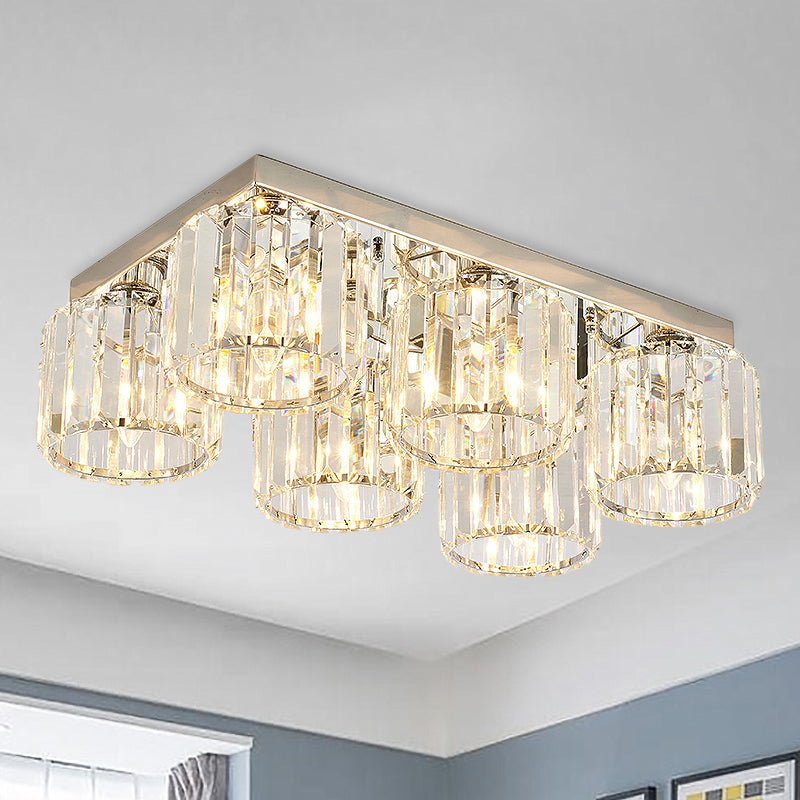 4/6 Bulbs Cup Shaped Flush Light Fixture Modernism Chrome Prismatic Crystal Close to Ceiling Lamp Clearhalo 'Ceiling Lights' 'Close To Ceiling Lights' 'Close to ceiling' 'Flush mount' Lighting' 965973
