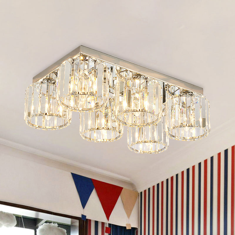 4/6 Bulbs Cup Shaped Flush Light Fixture Modernism Chrome Prismatic Crystal Close to Ceiling Lamp Clearhalo 'Ceiling Lights' 'Close To Ceiling Lights' 'Close to ceiling' 'Flush mount' Lighting' 965974