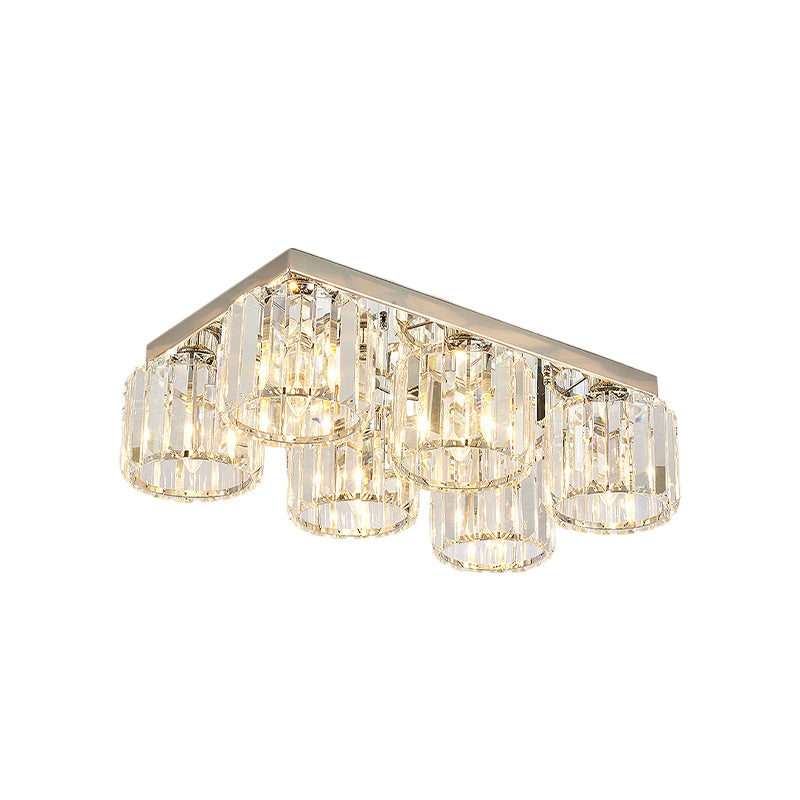 4/6 Bulbs Cup Shaped Flush Light Fixture Modernism Chrome Prismatic Crystal Close to Ceiling Lamp Clearhalo 'Ceiling Lights' 'Close To Ceiling Lights' 'Close to ceiling' 'Flush mount' Lighting' 965975