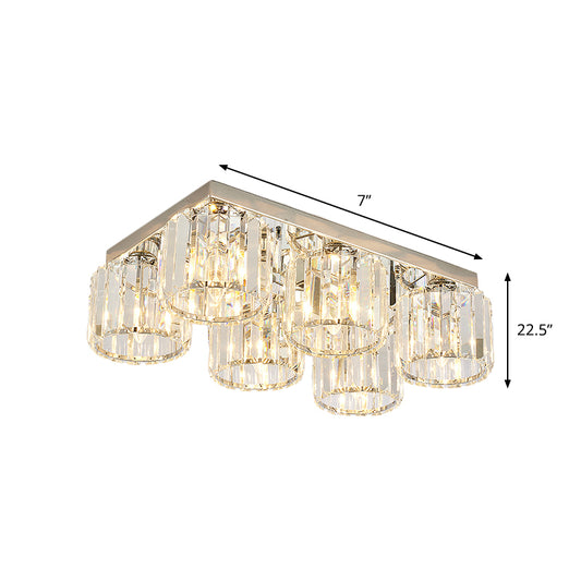 4/6 Bulbs Cup Shaped Flush Light Fixture Modernism Chrome Prismatic Crystal Close to Ceiling Lamp Clearhalo 'Ceiling Lights' 'Close To Ceiling Lights' 'Close to ceiling' 'Flush mount' Lighting' 965976