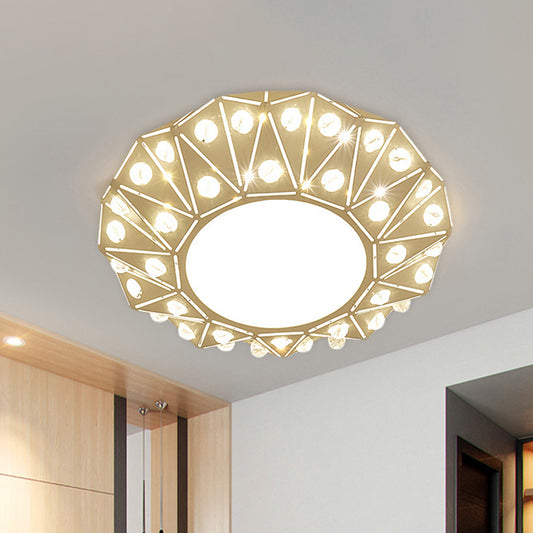 Cut Crystal Clear Ceiling Light Laser Cut Round Small Entryway LED Flush Mount Lighting Fixture Clearhalo 'Ceiling Lights' 'Close To Ceiling Lights' 'Close to ceiling' 'Flush mount' Lighting' 965983