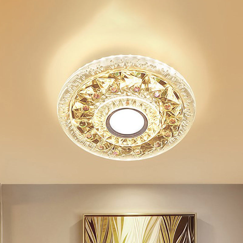 Round Mini LED Flushmount Lighting Simple Clear Triangle-Cut Crystal Flush Mount Ceiling Fixture Clear Clearhalo 'Ceiling Lights' 'Close To Ceiling Lights' 'Close to ceiling' 'Flush mount' Lighting' 965987