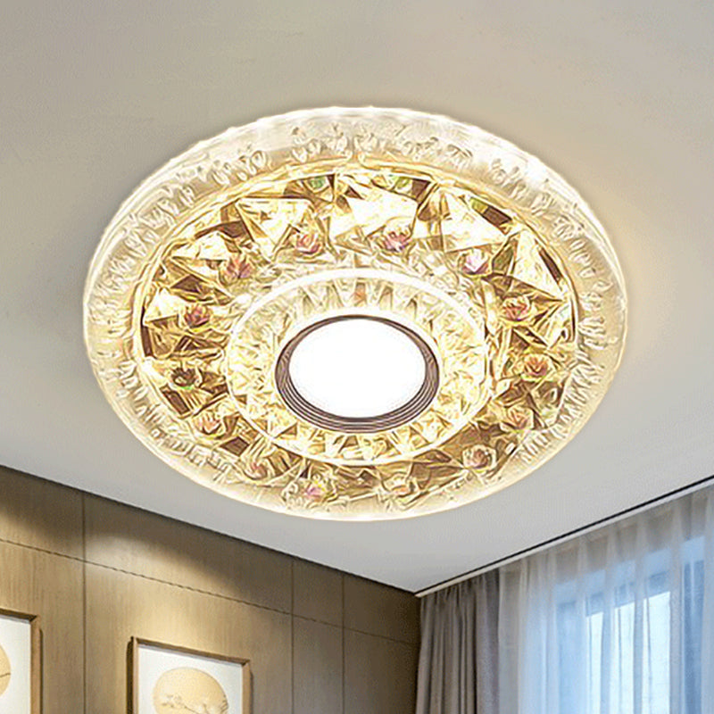 Round Mini LED Flushmount Lighting Simple Clear Triangle-Cut Crystal Flush Mount Ceiling Fixture Clearhalo 'Ceiling Lights' 'Close To Ceiling Lights' 'Close to ceiling' 'Flush mount' Lighting' 965989