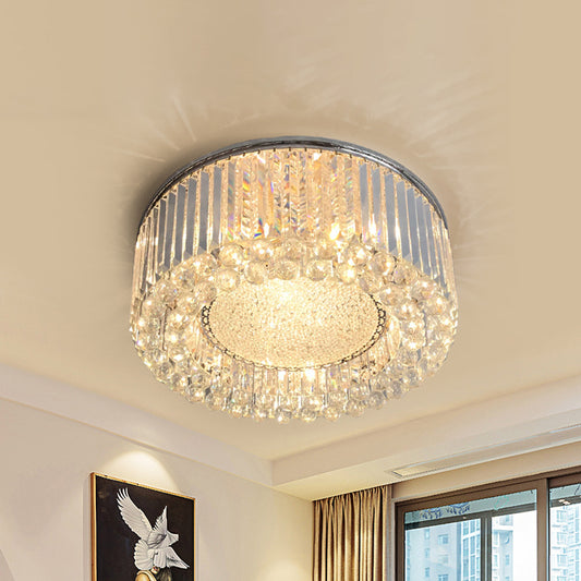 Minimalist Drum Ceiling Flush Mount 5-Bulb Crystal Rods Flush Mounted Light in Silver Silver Clearhalo 'Ceiling Lights' 'Close To Ceiling Lights' 'Close to ceiling' 'Flush mount' Lighting' 966012
