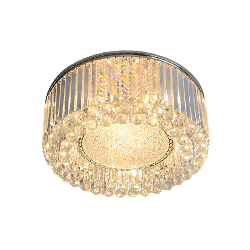 Minimalist Drum Ceiling Flush Mount 5-Bulb Crystal Rods Flush Mounted Light in Silver Clearhalo 'Ceiling Lights' 'Close To Ceiling Lights' 'Close to ceiling' 'Flush mount' Lighting' 966015
