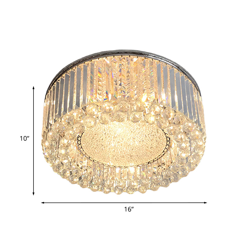 Minimalist Drum Ceiling Flush Mount 5-Bulb Crystal Rods Flush Mounted Light in Silver Clearhalo 'Ceiling Lights' 'Close To Ceiling Lights' 'Close to ceiling' 'Flush mount' Lighting' 966016