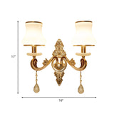 2 Heads Wall Sconce Vintage Bedroom Wall Mount Lamp with Curved Milk Glass Lampshade in Gold Clearhalo 'Wall Lamps & Sconces' 'Wall Lights' Lighting' 966026