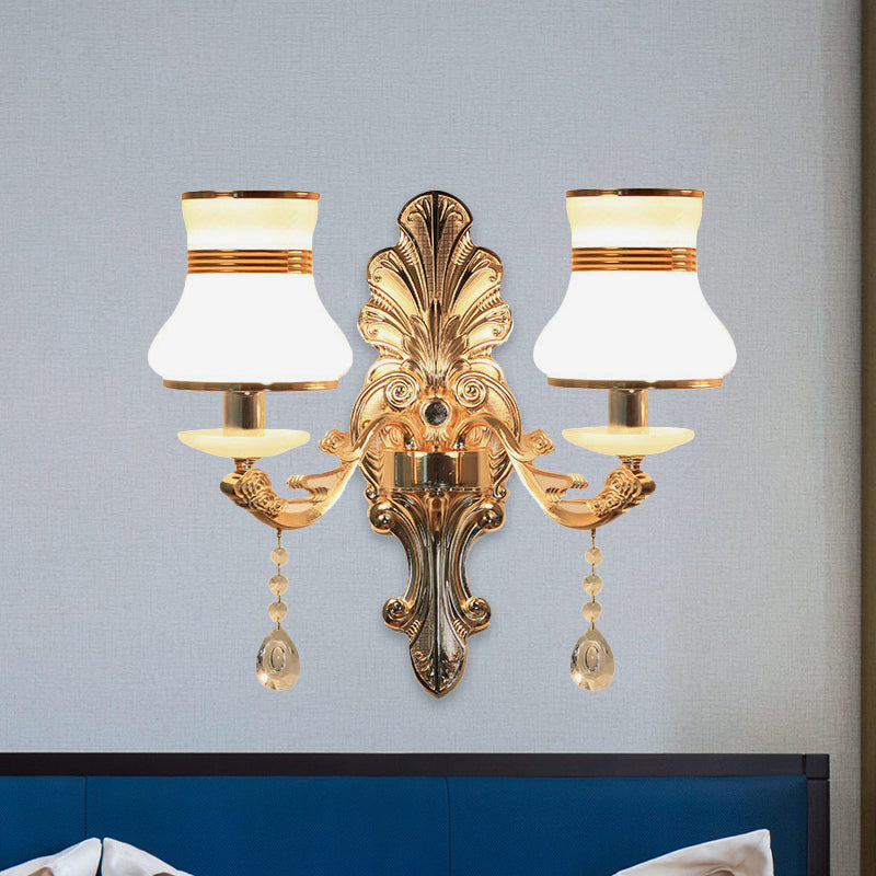 Gold 2 Lights Sconce Lamp Traditional Frosted Glass Beaker Shaped Wall Mounted Lighting Fixture Gold Clearhalo 'Wall Lamps & Sconces' 'Wall Lights' Lighting' 966027