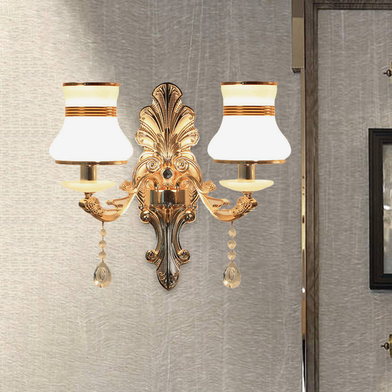 Gold 2 Lights Sconce Lamp Traditional Frosted Glass Beaker Shaped Wall Mounted Lighting Fixture Clearhalo 'Wall Lamps & Sconces' 'Wall Lights' Lighting' 966028