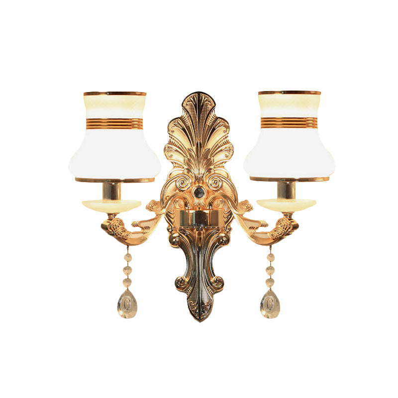 Gold 2 Lights Sconce Lamp Traditional Frosted Glass Beaker Shaped Wall Mounted Lighting Fixture Clearhalo 'Wall Lamps & Sconces' 'Wall Lights' Lighting' 966029