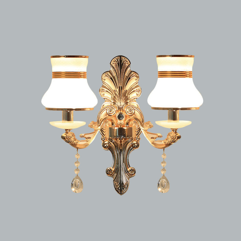 Gold 2 Lights Sconce Lamp Traditional Frosted Glass Beaker Shaped Wall Mounted Lighting Fixture Clearhalo 'Wall Lamps & Sconces' 'Wall Lights' Lighting' 966030