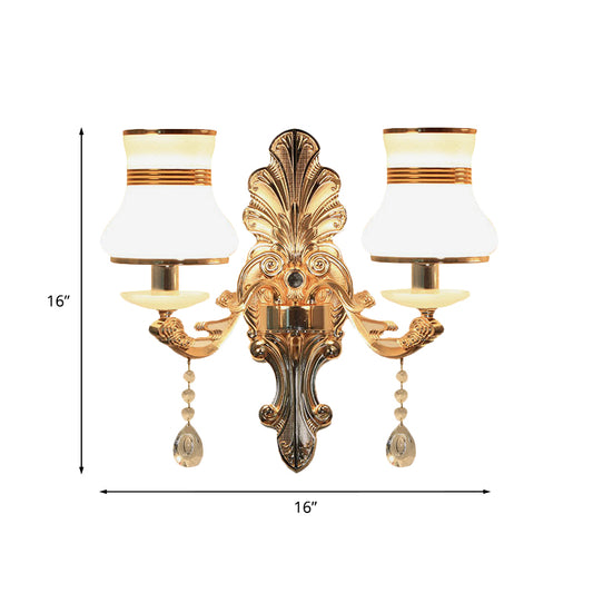 Gold 2 Lights Sconce Lamp Traditional Frosted Glass Beaker Shaped Wall Mounted Lighting Fixture Clearhalo 'Wall Lamps & Sconces' 'Wall Lights' Lighting' 966031