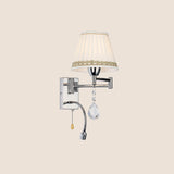 1-Head Reading Wall Light Modern Pleated Fabric Braided-Trimmed Cone Sconce with Chrome Extendable Arm Clearhalo 'Wall Lamps & Sconces' 'Wall Lights' Lighting' 966060