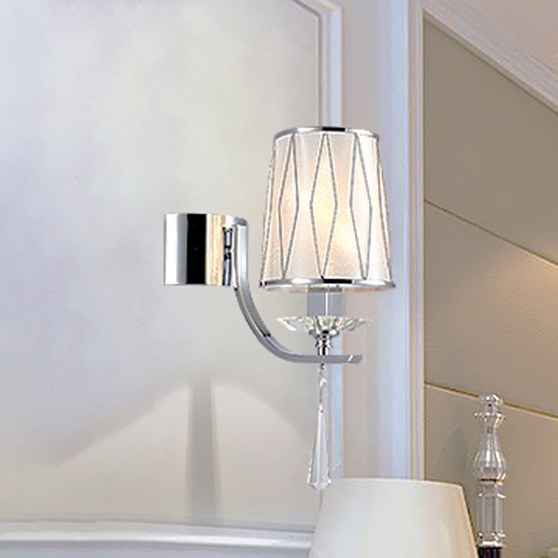 1/2-Bulb Wall Lighting Fixture Modern Diamond-Pattern Barrel PVC Wall Lamp in Chrome with K9 Crystal Drop Clearhalo 'Modern wall lights' 'Modern' 'Wall Lamps & Sconces' 'Wall Lights' Lighting' 966063