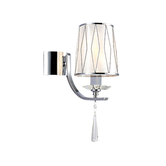 1/2-Bulb Wall Lighting Fixture Modern Diamond-Pattern Barrel PVC Wall Lamp in Chrome with K9 Crystal Drop Clearhalo 'Modern wall lights' 'Modern' 'Wall Lamps & Sconces' 'Wall Lights' Lighting' 966064