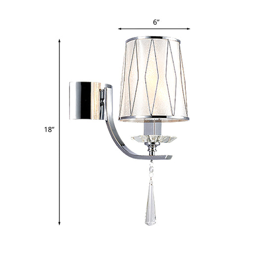 1/2-Bulb Wall Lighting Fixture Modern Diamond-Pattern Barrel PVC Wall Lamp in Chrome with K9 Crystal Drop Clearhalo 'Modern wall lights' 'Modern' 'Wall Lamps & Sconces' 'Wall Lights' Lighting' 966066