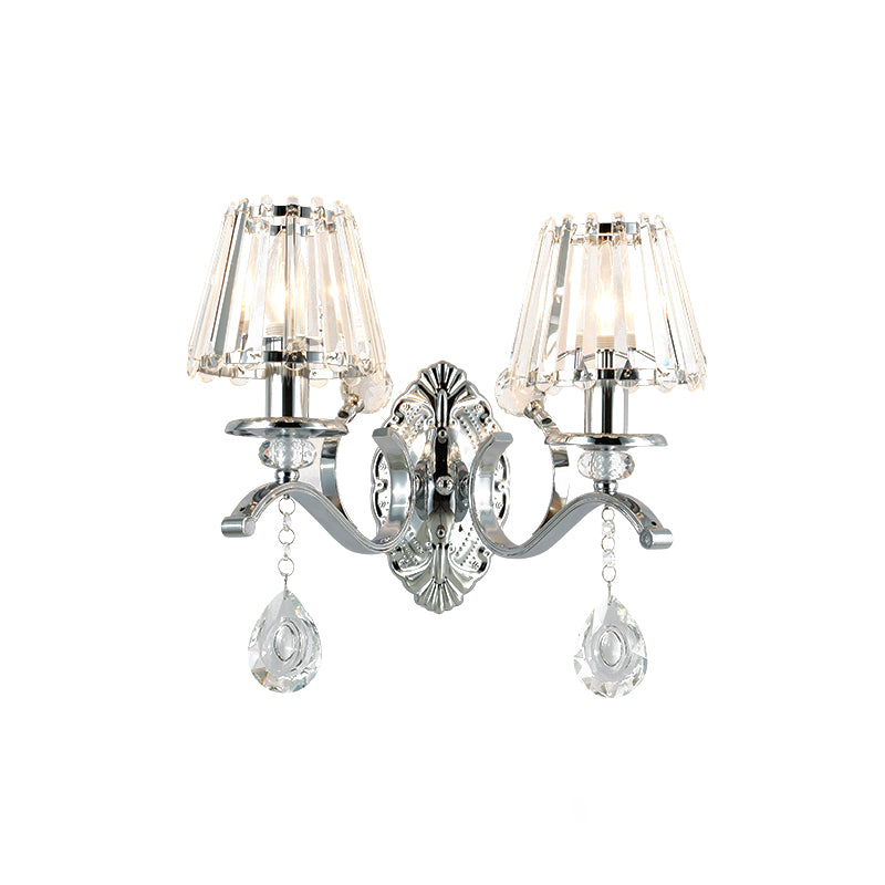 Conical Living Room Wall Sconce Contemporary Crystal 2-Light Silver Wall Lighting Ideas Clearhalo 'Modern wall lights' 'Modern' 'Wall Lamps & Sconces' 'Wall Lights' Lighting' 966074