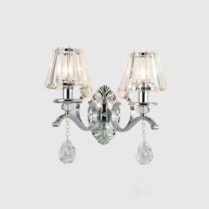 Conical Living Room Wall Sconce Contemporary Crystal 2-Light Silver Wall Lighting Ideas Clearhalo 'Modern wall lights' 'Modern' 'Wall Lamps & Sconces' 'Wall Lights' Lighting' 966075