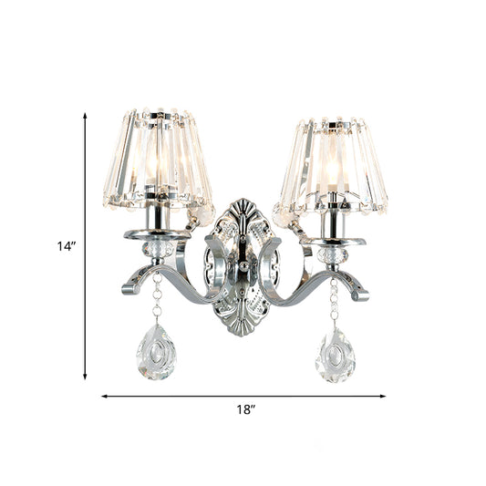 Conical Living Room Wall Sconce Contemporary Crystal 2-Light Silver Wall Lighting Ideas Clearhalo 'Modern wall lights' 'Modern' 'Wall Lamps & Sconces' 'Wall Lights' Lighting' 966076