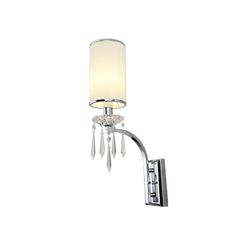 Simple Pillar Wall Mounted Light 1 Bulb Ribbed Fabric Sconce Lighting in Chrome for Living Room Clearhalo 'Modern wall lights' 'Modern' 'Wall Lamps & Sconces' 'Wall Lights' Lighting' 966085