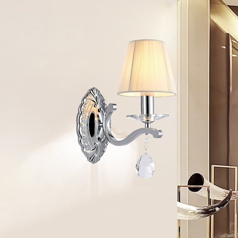 1/2-Head Pleated Fabric Wall Light Modernism Beige Cone Corner Sconce with Chrome Curving Arm Clearhalo 'Wall Lamps & Sconces' 'Wall Lights' Lighting' 966093