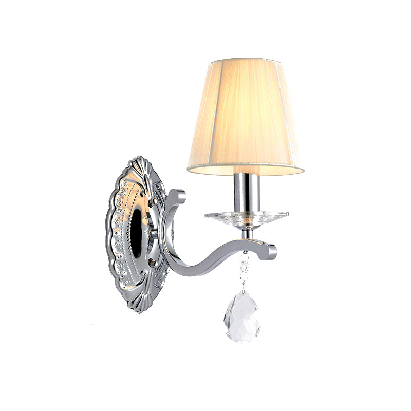 1/2-Head Pleated Fabric Wall Light Modernism Beige Cone Corner Sconce with Chrome Curving Arm Clearhalo 'Wall Lamps & Sconces' 'Wall Lights' Lighting' 966094