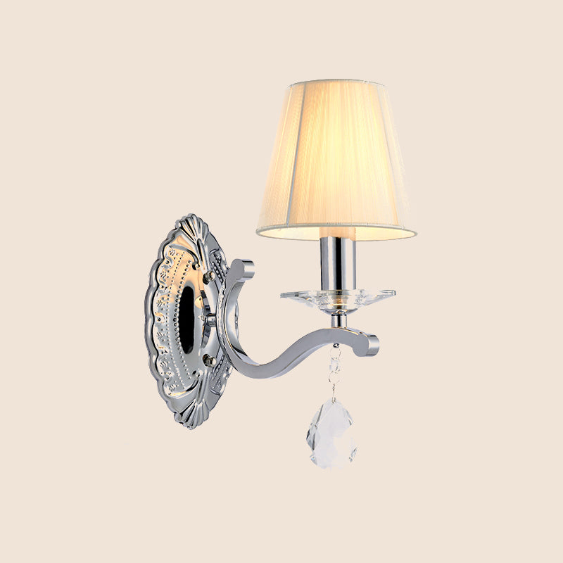 1/2-Head Pleated Fabric Wall Light Modernism Beige Cone Corner Sconce with Chrome Curving Arm Clearhalo 'Wall Lamps & Sconces' 'Wall Lights' Lighting' 966095