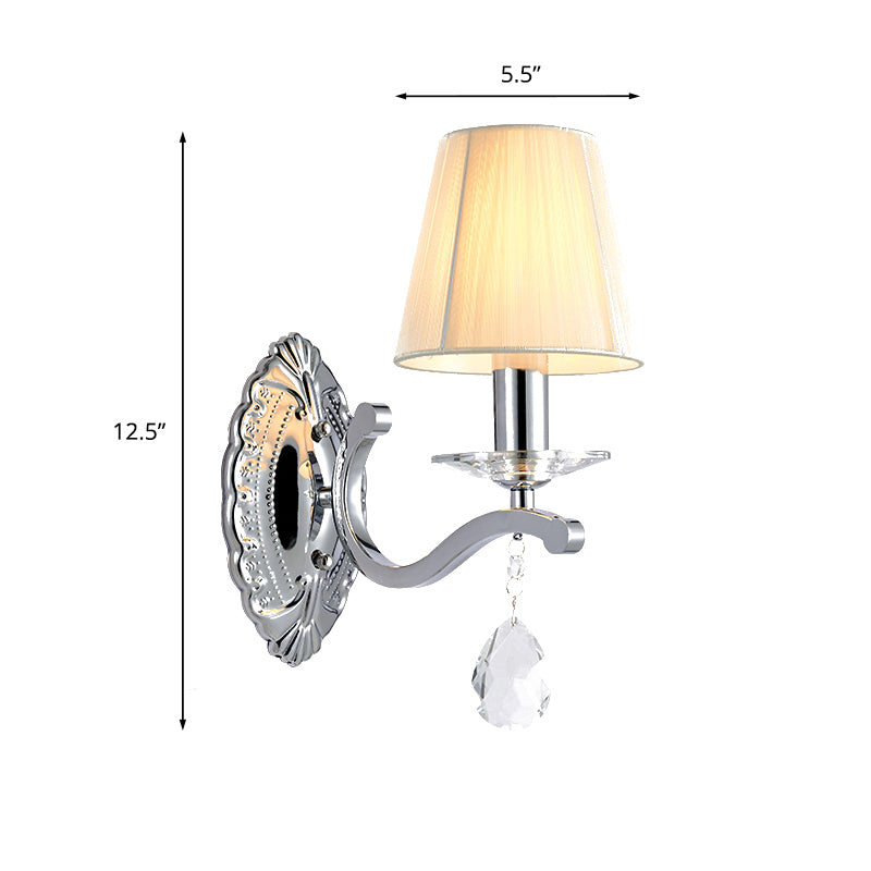 1/2-Head Pleated Fabric Wall Light Modernism Beige Cone Corner Sconce with Chrome Curving Arm Clearhalo 'Wall Lamps & Sconces' 'Wall Lights' Lighting' 966096