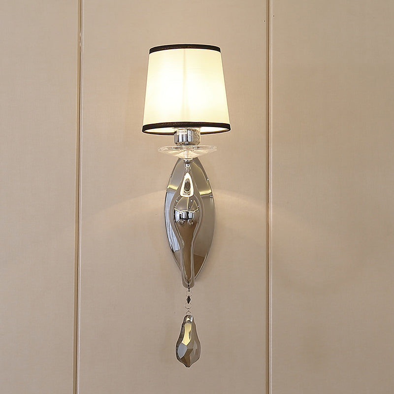Chrome Swan Neck Wall Mounted Lamp Modernist Metal Single Living Room Sconce Light with Tapered Fabric Shade Chrome Clearhalo 'Modern wall lights' 'Modern' 'Wall Lamps & Sconces' 'Wall Lights' Lighting' 966112