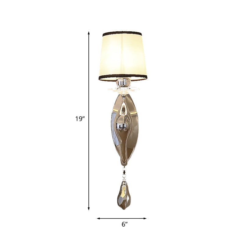 Chrome Swan Neck Wall Mounted Lamp Modernist Metal Single Living Room Sconce Light with Tapered Fabric Shade Clearhalo 'Modern wall lights' 'Modern' 'Wall Lamps & Sconces' 'Wall Lights' Lighting' 966116