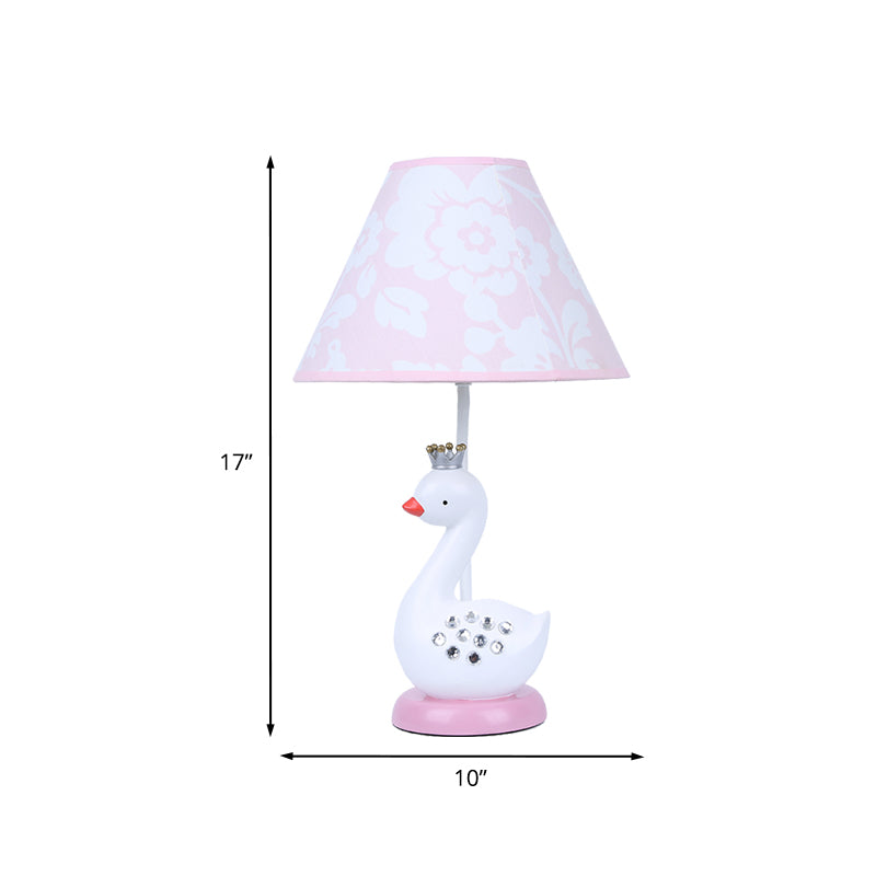 White Goose Night Light Cartoon 1 Bulb Resin Reading Lamp with Barrel Fabric Shade for Bedroom Clearhalo 'Lamps' 'Table Lamps' Lighting' 966131