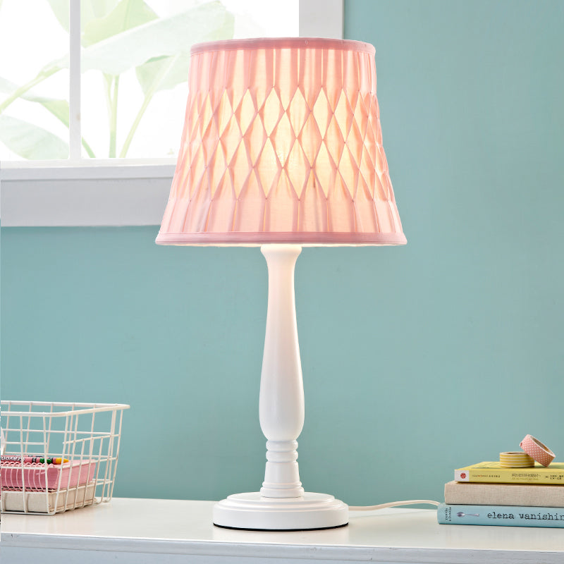 Macaron Barrel Shape Reading Book Light Wood 1 Bulb Bedroom Nightstand Lamp in Pink/Purple/Green Pink Clearhalo 'Lamps' 'Table Lamps' Lighting' 966180